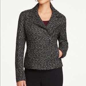 Ann Taylor Factory tweed moto jacket black/white 00 NWT